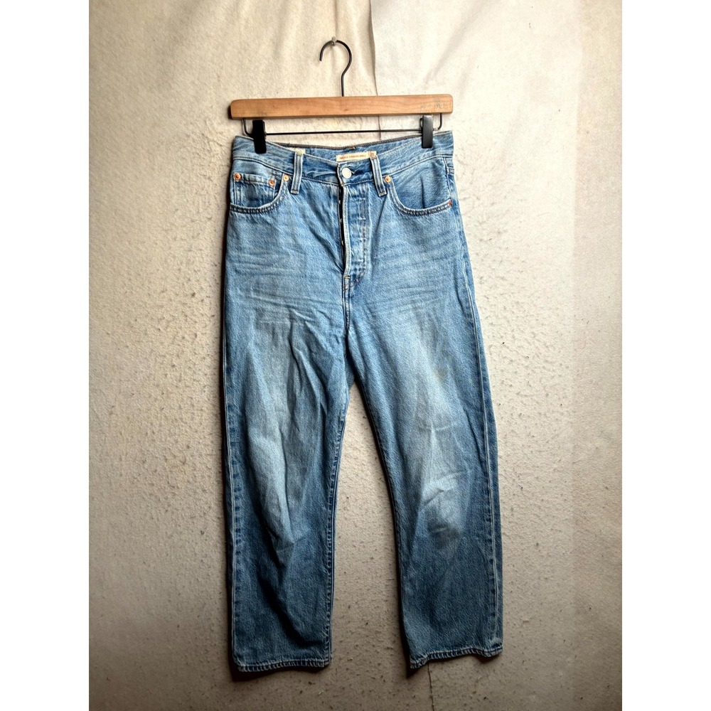 Levi's Ribcage Straight Ankle Jeans Women 25 Blue Whisker Denim High Rise Cotton
